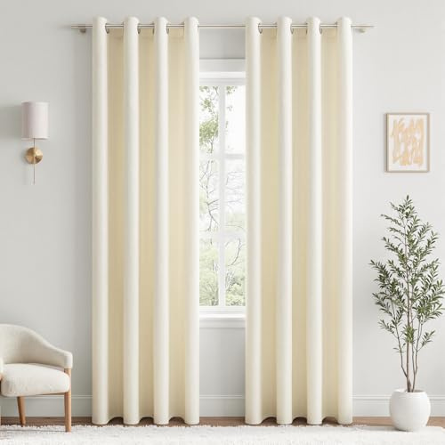 MRTREES Tende Oscuranti Termiche per Interni Finestre Camera da Letto Soggiorno Moderne 2 Pezzi 140x240 cm, Tenda Oscurante da Interno Termica Isolante Freddo e Caldo con Occhielli, Bianco Crema