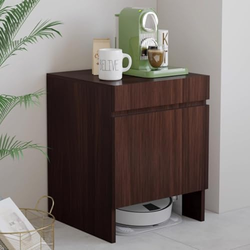 NKSTRWR Versteckter Schrank Mit Türen Für Roboterstaubsauger, Platzsparendes Verstecktes Regal Aus Holz Mit Ausziehbarer Oberseite Zum Wasserwechsel,Wohnzimmer(Brown)