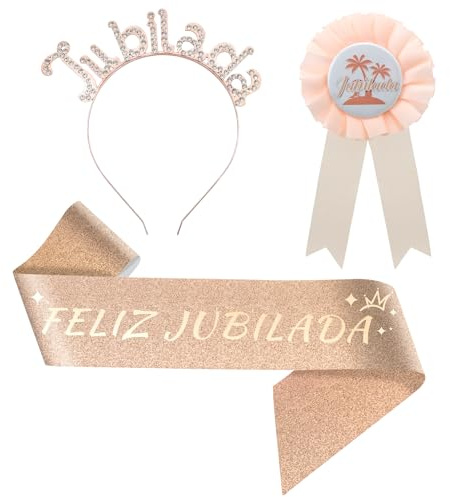 Scettar 3 Pcs Regalo Jubilación Mujer Banda Faja Jubilación Diadema Tiara Jubilada Insignia Jubilada, Feliz Cumpleaños Faja Accesorios Adornos Jubilación