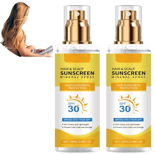 Air and Scalp Sunscreen Spray SPF 30 - sunshine Protection for Scalp & Hair, Sunblock for Hiking,Beach,Outdoors,travel size，Prevents Color Fade & Dryness, Non-Greasy & Lightweight, (2PCS)