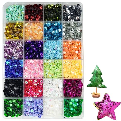 Lentejuelas Manualidades 36000 Unidades 5 mm Multicolor – Set de Lentejuelas Decorativas 24 Colores en Cajas Individuales para Costura, Scrapbooking, Disfraces y proyectos DIY