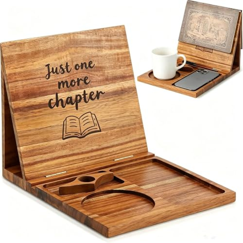 Holz Lese-Bücherregal, Verstellbarer Buchhalter mit mehreren Winkeln | Mehrere Winkel, Einfaches Buchständer mit Getränkehalter, Für Zuhause, Büro, Küche, Geschenke für Buchliebhaber