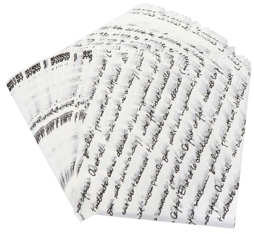 TOYANDONA Papier D'emballage Alimentaire Imperméable et Résistant à L'huile 25x25 Cm, 50 Feuilles pour Rouleaux de Poulet et Hamburgers, Papier Sulfurisé Blanc Texte Noir, pour Cuisson