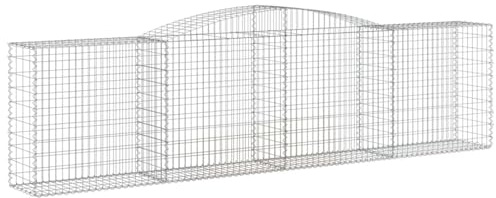 Gecheer Gabione mit Hochbogen 400x50x100/120 cm Verzinktes Eisen, Gabionenkörbe Gabionenwand Steinkorb Gabione Mauer für Garten Sichtschutz Gartenbegrenzung Terrasse153535