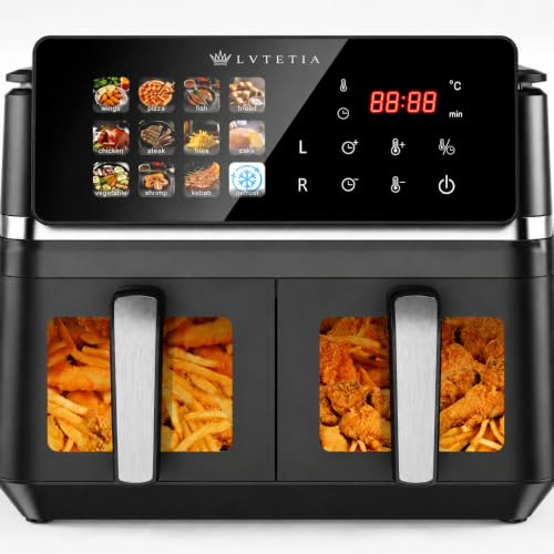 Air Fryer LVTETIA BW-IP8018D, double panier avec fenêtre, Friteuse sans huile grande capacité 9L, 2000W, 12 programmes intuitifs