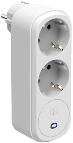 Electraline 55103 Prima Dubbeladapter 2 Uttag 16A (2P+E) Schuko Front, med överspänningsskydd, 2 Schuko Uttag Grenuttag, Vit