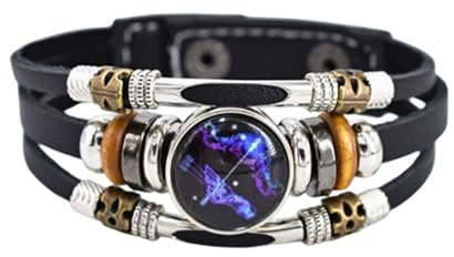 Fycakly Stroili Donna Braccialetto zodiacale multistrato con costellazioni, bracciale avvolgente con segni zodiacali intrecciato a mano, gioiello per compleanno (Navy, 21cm)