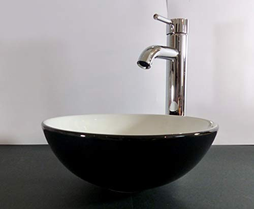 Kleines Aufsatz Keramik Waschbecken schwarz weiß 28cm rund