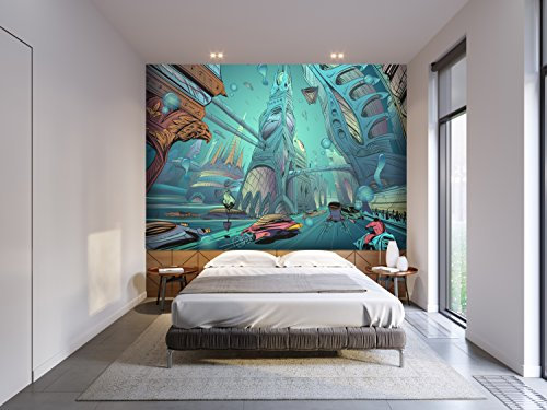 Fotomurale in Vinile e Carta da Parati Fumetto Città sotto Il Mare | Fotomurale per Parete | Vinile Decorativo | Diverse Misure | Decorazione Sala da Pranzo, Soggiorno, Camera da Letto 400x300cm