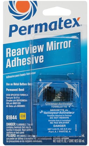 Permatex 81844 Professional Strength Mirror Adhesive, 2 part Adhesive & Activator, Permanetly Bond mirror to windscreen in 15 minutes 1 x 6ml