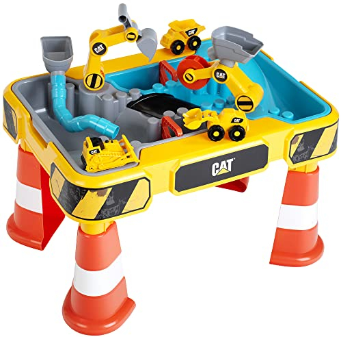 Theo Klein 3208 Caterpillar Sand- und Wasser Spieltisch I Zwei Becken inkl. Rad- und Löffelbagger, Brücke, Rohren, Stoppern u.v.m. I Maße: 64 cm x 48 cm x 40 cm I Spielzeug für Kinder ab 18 Monaten