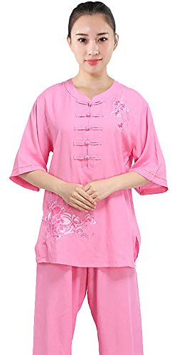 Daoba Mujer Ropa De Tai Chi Tang Traje de Artes Marciales Kung Fu Uniformes Disfraces Manga Corta + Pantalones Verano