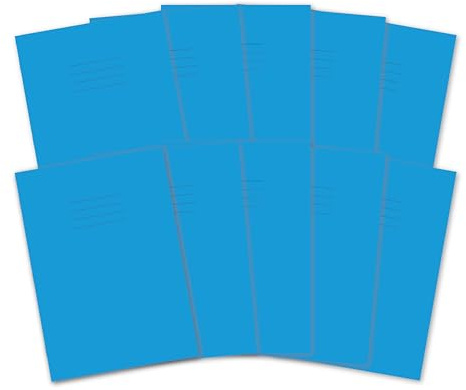 Hamelin A4 Exercise Books, 48 Pages, Light Blue, Pack of 10 for School, 8 mm Ruled and Margin