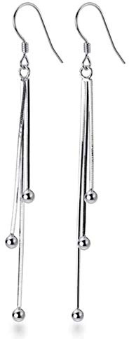 Elegant Chain Tiny Beaded Ball Threader Tassel Dangle Drop Earrings for Women Girls S925 Sterling Silver Fashion Lightweight Hypoallergenic Dangling Hook Hanging Gifts for Best Friend Birthday Party