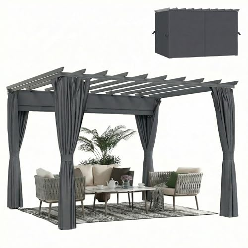 Outsunny Pergola-Pavillon mit einstellbarem Stoffdach witterungsbeständig wasserabweisend Sonnenschutz Polyester Stahl Grau 3,6 x 3 x 2,27 m