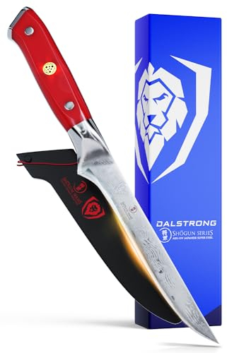 DALSTRONG Couteau À Désosser - 6 - Série Shogun - Damas - AUS-10V Acier Super Japonais - Poignée ABS Rouge Cramoisi - Avec Gaine