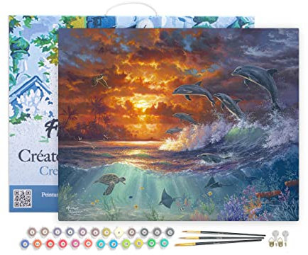 Figured'Art Peinture par Numéro Adulte avec Cadre Océan et coucher de soleil - Activité Manuelle Kit de Loisir Créatif DIY Numéro d'Art Complet - 40x50cm toile tendue sur châssis
