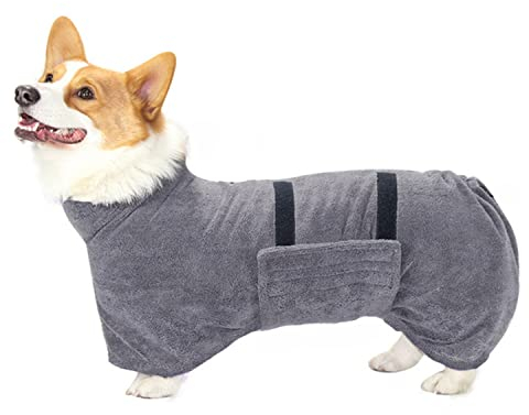 TVMALL Hundebademantel Hundemantel ​Mikrofaser-Schnell Trocknender Badetuch Hund Bademantel/Ankleidemantel Mit Klettverschluss Verstellbaren Haustier Handtuch Badezubehör, Sehr Saugfähig, (Grau, S)