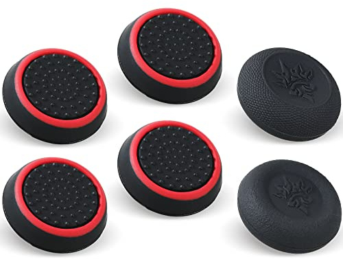 9CDeer Performance Joystick Analog Stick Thumb Grips Set of 6 Compatible with PS5, PS4, Xbox Series X/S Xbox One, Switch Pro Controller Black & red