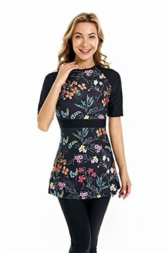 ShuoBeiter Kurzarm-Badeanzug Bescheidene Badebekleidung für Frauen Bescheidener Badeanzug Rash Guard Surfanzug Beachwear Burkini