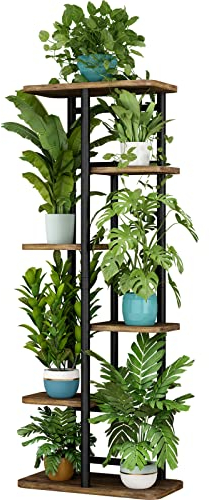 LINZINAR Växtställ 6 nivåer 7 växter flera blomställ hållare hyllor hylla förvaring organisatör display inomhus planterare för balkong sovrum uteplats trädgård vardagsrum, svart