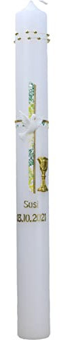 Christ-Kerzen Kommunionkerze SUSI Junge oder Mädchen mit Name und Datum, personalisiert und handverziert 1344, Größe:ca. 30x7 cm
