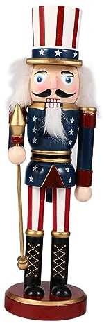 VORCOOL Casse-Noisette Livré Un Drapeau Américain : Casse-Noisette Décoratif de Noël Patriotique Traditionnel Casse-Noisette Américain de 25 Cm de Haut (Canne)
