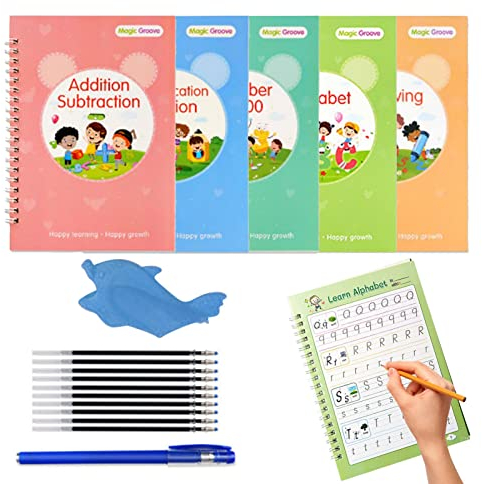 PW TOOLS 5 Copybook für Kinder | Wiederverwendbares Handschrift Übungsheft | Zauberhefte für Kinder | Gerilltes Schreibbuch mit Bleistiftgriff