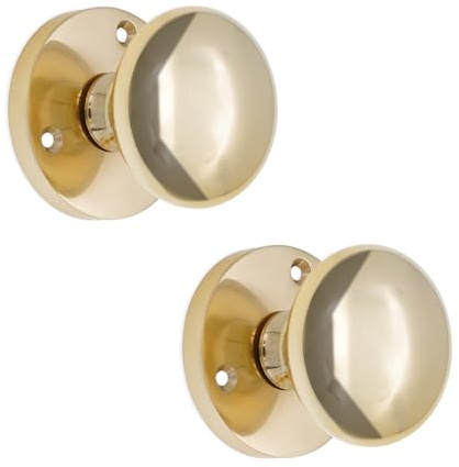 Infinity Decor Victorian Solid Brass Round Mortice Door Knobs Sprung Pull Handles Set 50mm - for Interior Doors (Polished Brass)