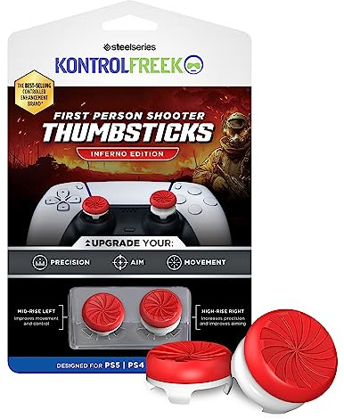 KontrolFreek FPS Freek Inferno Grips pour Manette PS5 | Rehausseurs de Joystick Haut & Milieu pour PlayStation 5 & PS4 | Précision Maximale FPS | Rouge