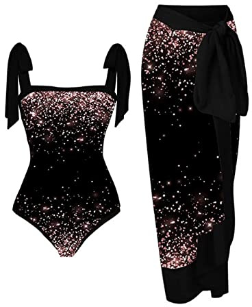 Maillot De Bain Femme 2 Pieces, Sarong/paréo + Bikini Sexy Vintage Taille Haute Maillots De Bain Contrôle du Ventre Ensemble De Maillots De Bain à Bretelles à Nouer Robes De Plage D'été Boho