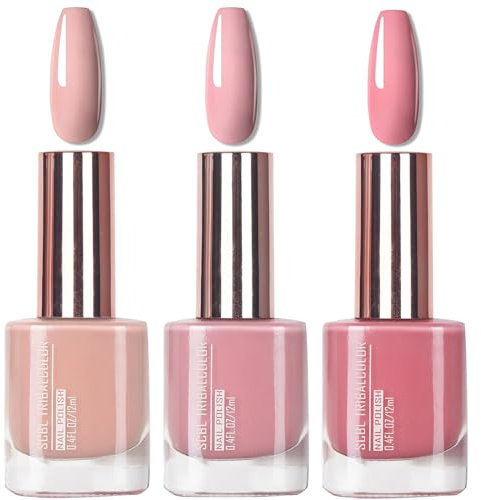 EONFAVE Pink Nail Polish Set - Nude Nail Varnish Set - 3Pcs Hot Pink Cherry Blossom Strawberry Polish Natural Look Quick Dry Nail Varnish Gift Set DIY Manicure Home