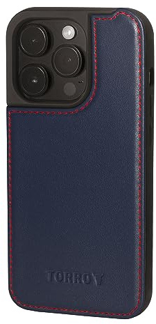TORRO Leather Case Compatible with iPhone 15 Pro – Premium Leather Bumper Case (Compatible with Official MagSafe Chargers) - Navy Blue