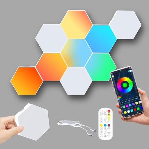 Panngu 10pcs LED Hexagon Gaming Panel Pared Panel Hexagonal Iluminación Panel Led Iluminación Music Sync Deko, Hexa Panal para una experiencia de juego única [Clase energética G]