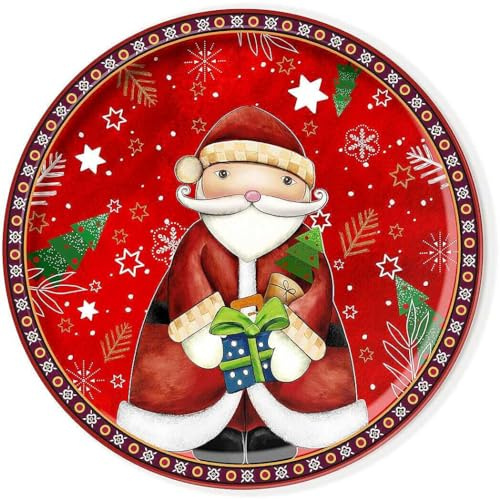 Egan Weihnachtsteller Panettone Servierplatte Glänzend Festlich Rund 31 cm Ø Porzellan Spülmaschinengeeignet Santa Claus Weihnachten 1 Stück groß Gedrückt oder Gegossen Teller