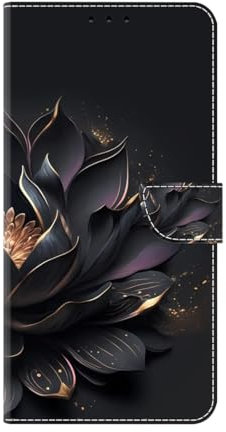 KRjcsfhy Hülle Case für Samsung Galaxy S23+, Lederhülle [ Premium Echtleder] [RFID Blocker] [Kartenfach] [Magnet] TPU Stoßfeste Klapphülle TPU Schutz für Samsung Galaxy S23+,Schwarze Blume