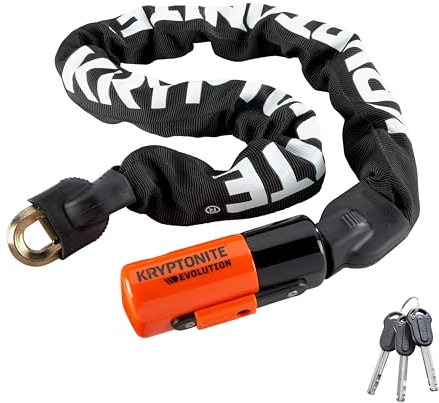 Kryptonite Evolution 1012 Bike Chain Lock, 4 Feet Long 10mm Steel Chain Heavy Duty Anti-Theft Sold Secure Gold Bicycle Chain Lock with Keys for E-Bike, Motorcycle, Scooter, Bicycle, Door, Gate, Fence