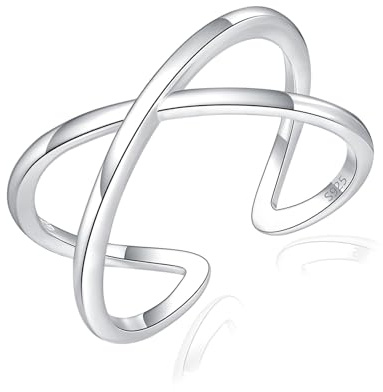 Cangall 925 Sterling Silber Damen Ring - Offen Verstellbar X-Form Schlicht Elegant Stapelbar Knuckle Vorsteckring für Frauen