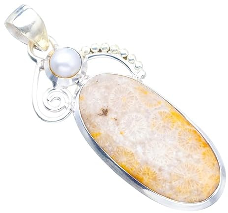 StarGems Natürlich Chrysantheme Jaspis&Flussperle Handmade 925 Sterling Silver Anhänger 2 1/4 F6583