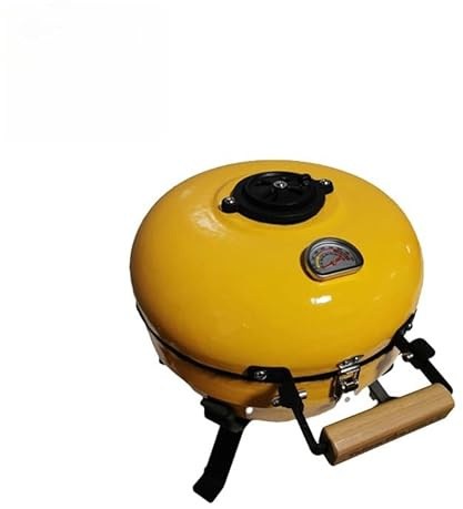 AUPLEX 12 Inch Portable Ceramic Charcoal Grill with Folding Legs Mini/Small Stainless Steel Kamado for Outdoor Camping Picnic Patio Backyard Meat Barbecue Cooking Food Grade BBQ-Yellow