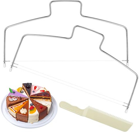 2 Pezzi Acciaio Torte Taglierina Affettatrice Multifunzionale, Inossidabile Taglio Torta Regolabile di Lunga Durata, Tagliatorta in Doppio Filo per Pasticcini Pane Toast