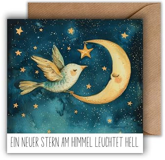 Sternenkind Karte mit Umschlag - Einfühlsame Trauerkarte Ein neuer Stern im Himmel leuchtet hell Kondolenzkarte Baby Verträumte Beileidskarte Kindstod Verlust Kind Fehlgeburt Beileid (125 x 125 mm)