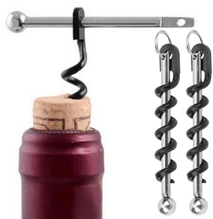 HAOHIZE Corkscrew Spiral, 2Pcs Multi Tool Corkscrew Keychain Red Wine Bottle Hinged Opener Portable Keychain Corkscrew Black Stainless Steel Wine Beer Bottle Opener Corkscrew