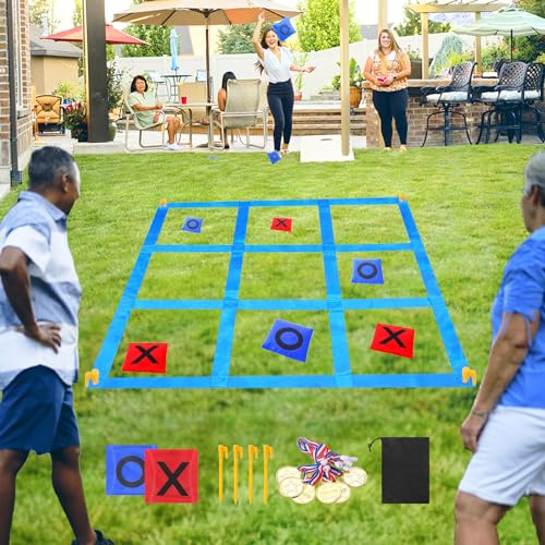 CWLAKON Riesiges Tic Tac Toe, Sitzsack-Wurfspiele für Kinder und Erwachsene, Outdoor-Spielset, Nylon, Blau, Mehrspieler, Hof, Karneval, Feldtag, Picknick, Camping, Geburtstag