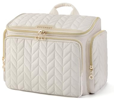 BAGSMART Kulturtasche Große Reise Kulturbeutel Waschtasche Damen Weit Offene Reisetasche für Toilettenartikel Kosmetiktasche mit Griff Beige