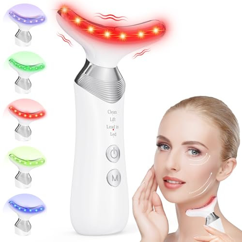 Massaggiatore Viso, RRZIOM 5 Colori LED Viso Collo, Red Light per le Donne