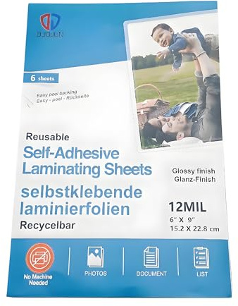 Kaltlaminiertaschen selbstklebend, Laminierfolien aus PET zum Versiegeln und Schützen von Fotos, Speisekarten etc. ohne Laminiergerät, 6 Stück pro Packung, transparent，verdicken (6x9)