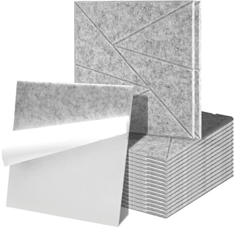 Fiqops Lot de 36 panneaux acoustiques carrés, autocollants, gris argenté, haute densité, minces, pour décoration murale et isolation acoustique, studio et décoration de la maison (30 x 30 x 0,9 cm)