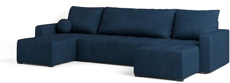 Masseno Ecksofa TOLARI mit Schlaffunktion U-Form, Sofa mit Bettkasten, Wohnzimmersofa, Couch, Soffa, Bettsofa, Couchgarnitur- Blau, Kronos 09