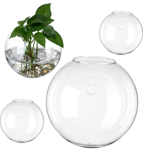 INOOMP 4 Stück Runde Wandglas Vasen 13,5cm Hängende Wandpflanzgefäße Für Hydrokultur Hochtransparent Glas Terrarium Für Innenraum Dekor Und Pflanzenhalter